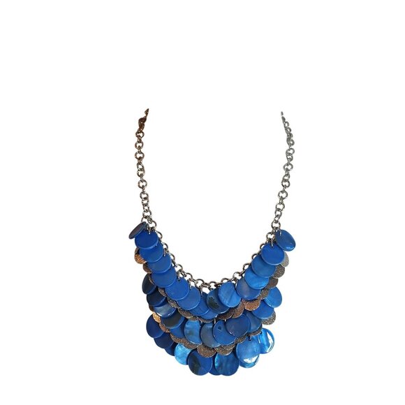 Cato Chain Necklace & Earrings Set With Blue & Silver Disc Accents statement bib - Picture 1 of 4